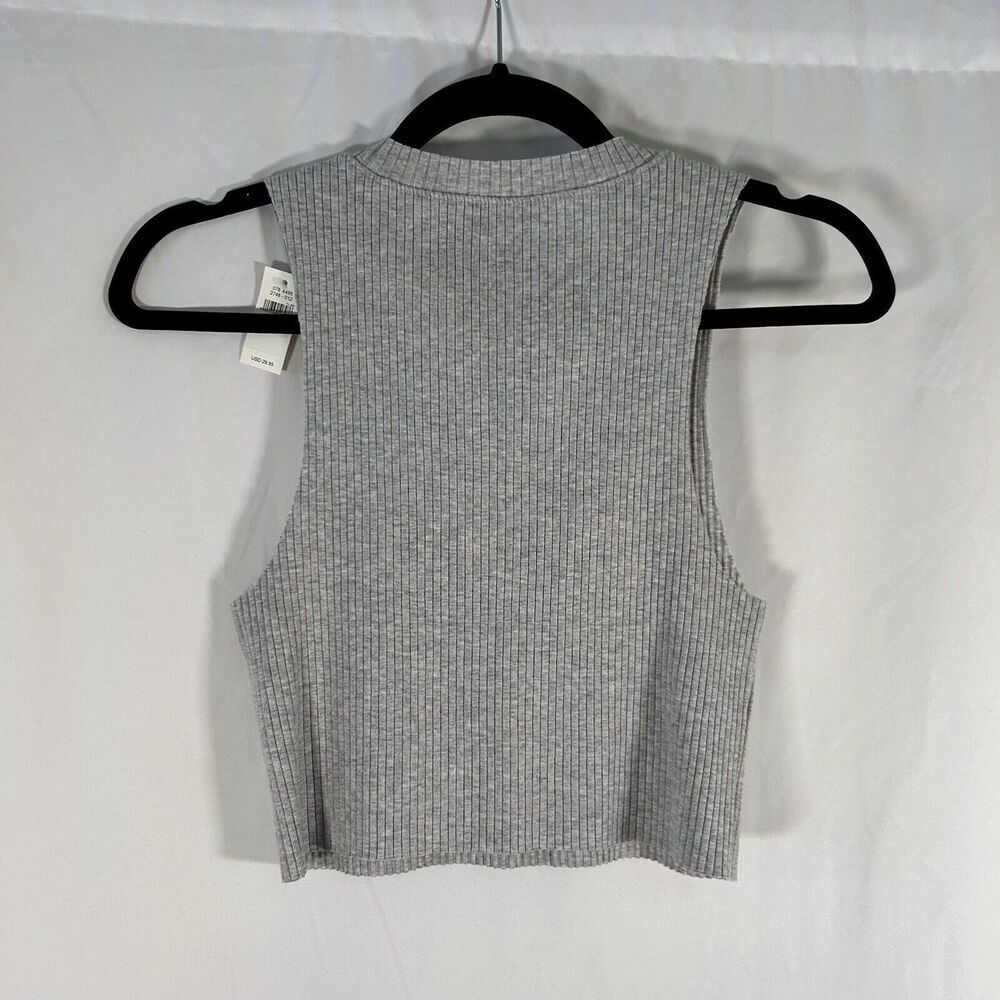 New Aerie Tank Top Women's Medium Grey Ribbed Sleeveless Crew Neck Cropped - Picture 6 of 7
